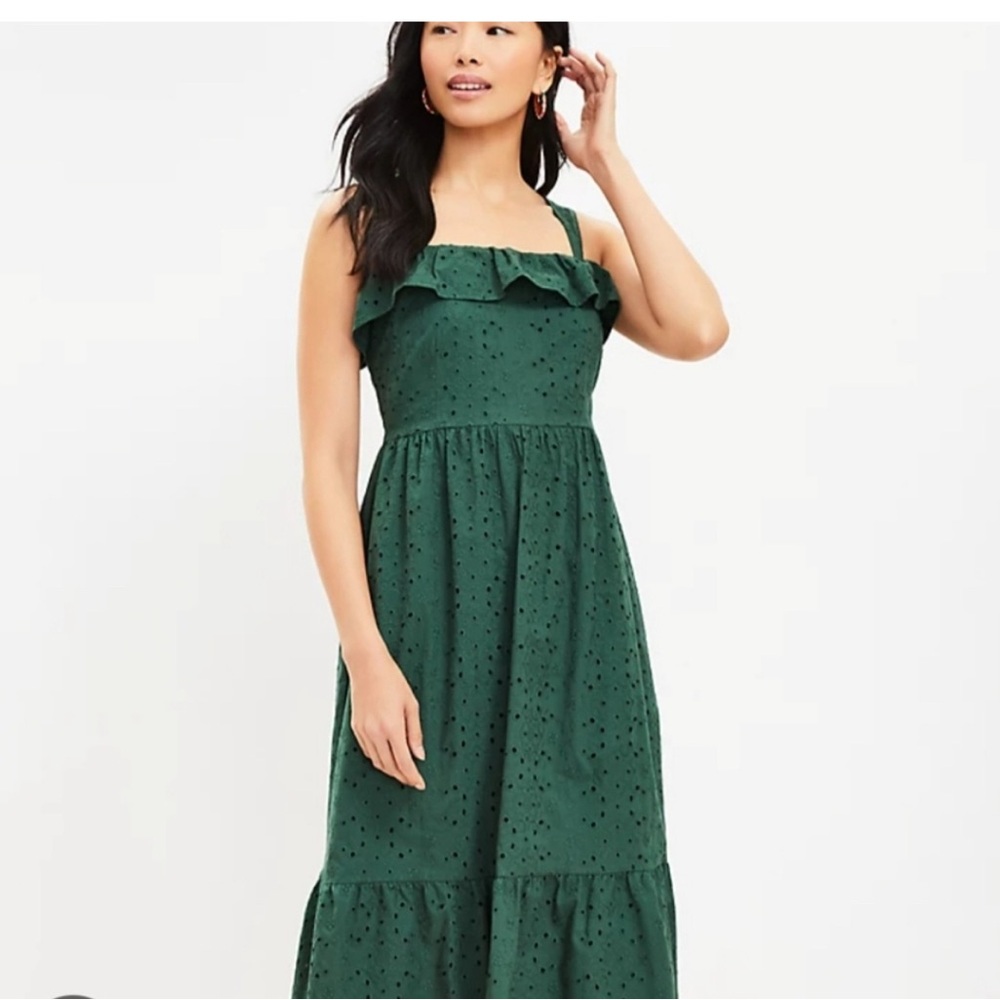 LOFT Green Ruffle Dress